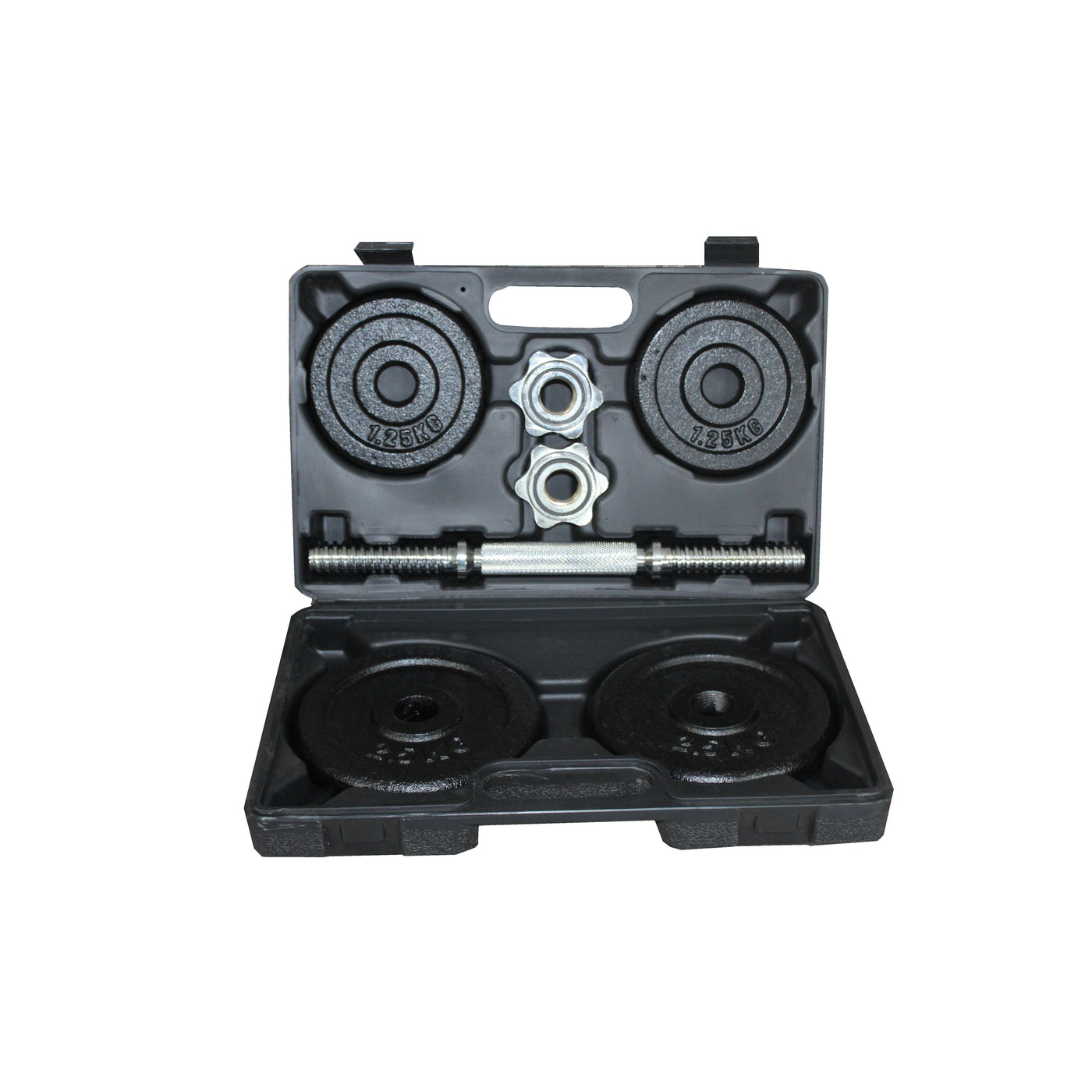 Adjustable dumbbell set 10 kg with spinlock collars and weight plates for home