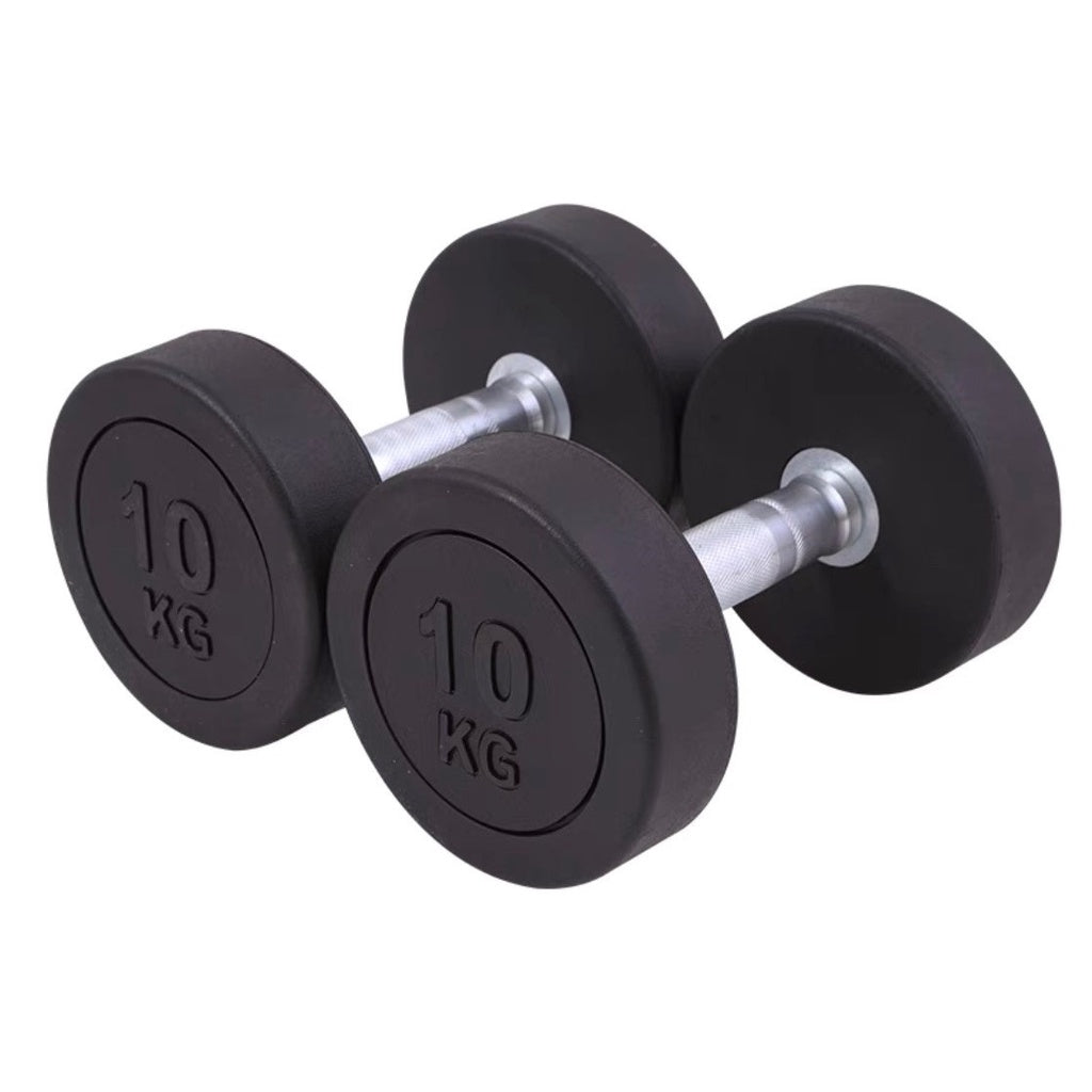 Black round rubber dumbbells 35 and 40 kg pair for heavy strength workouts
