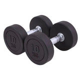 Black round rubber dumbbells 35 and 40 kg pair for heavy strength workouts
