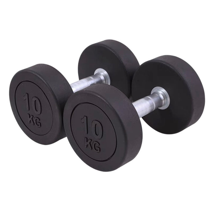 Black round rubber dumbbells 35 and 40 kg pair for heavy strength workouts
