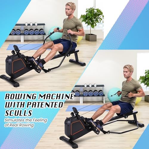 Magnetic rowing machine 16 resistance levels foldable design for home gym