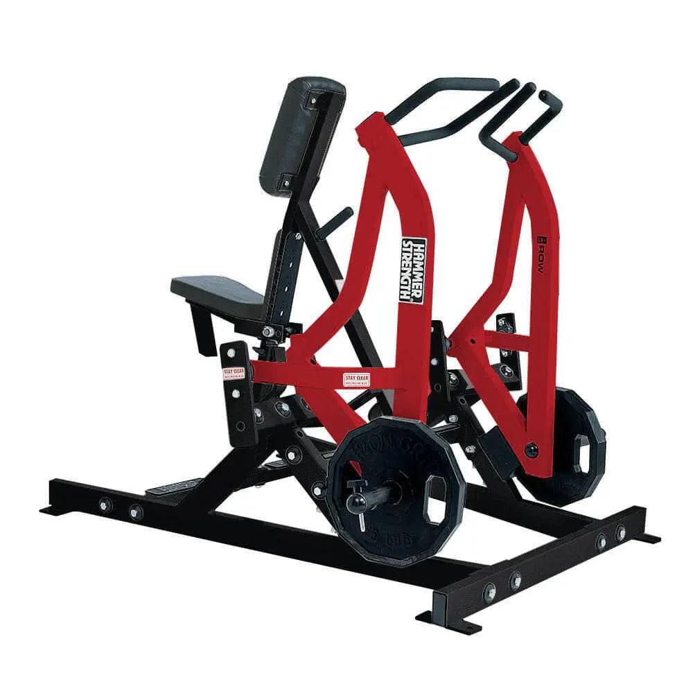Hammer Strength row plate loaded machine for back thickness and rowing exercises