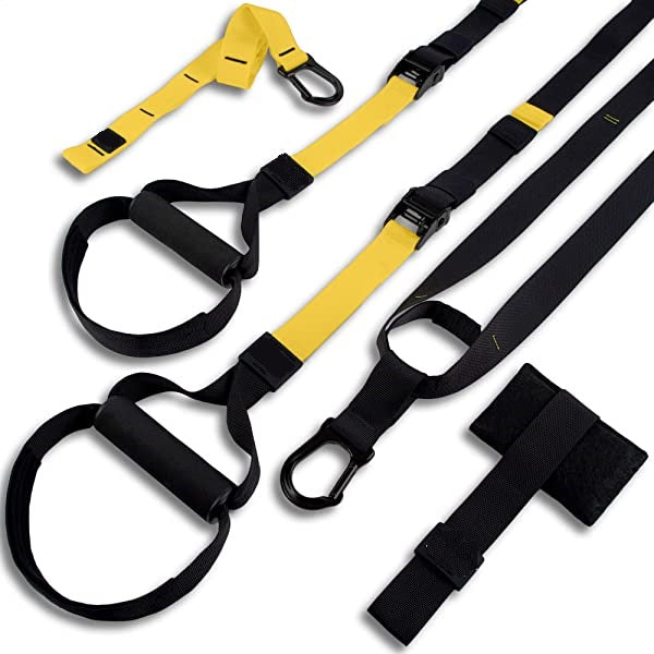 Suspension trainer total body straps for core strength and bodyweight workouts