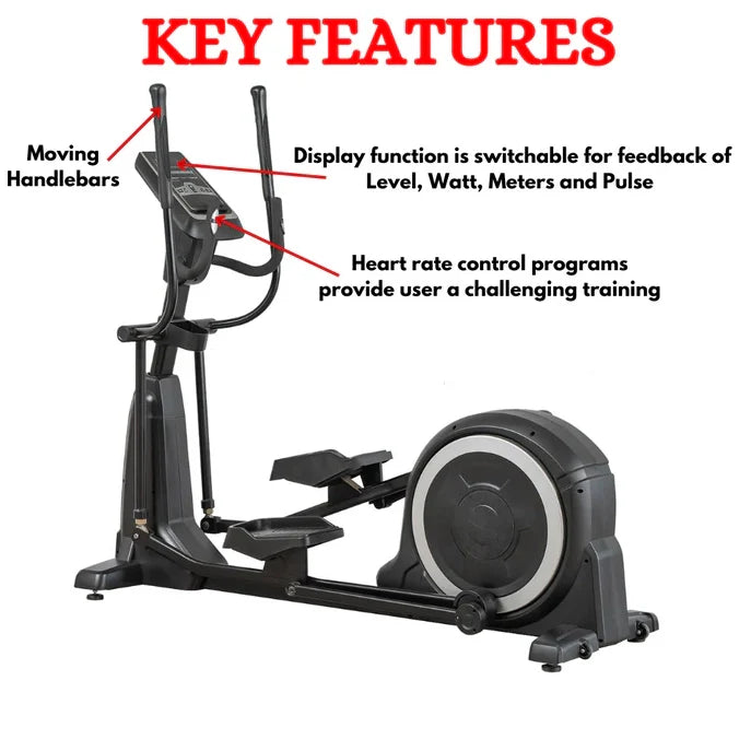 Commercial elliptical side view heavy duty design for gym cardio workouts
