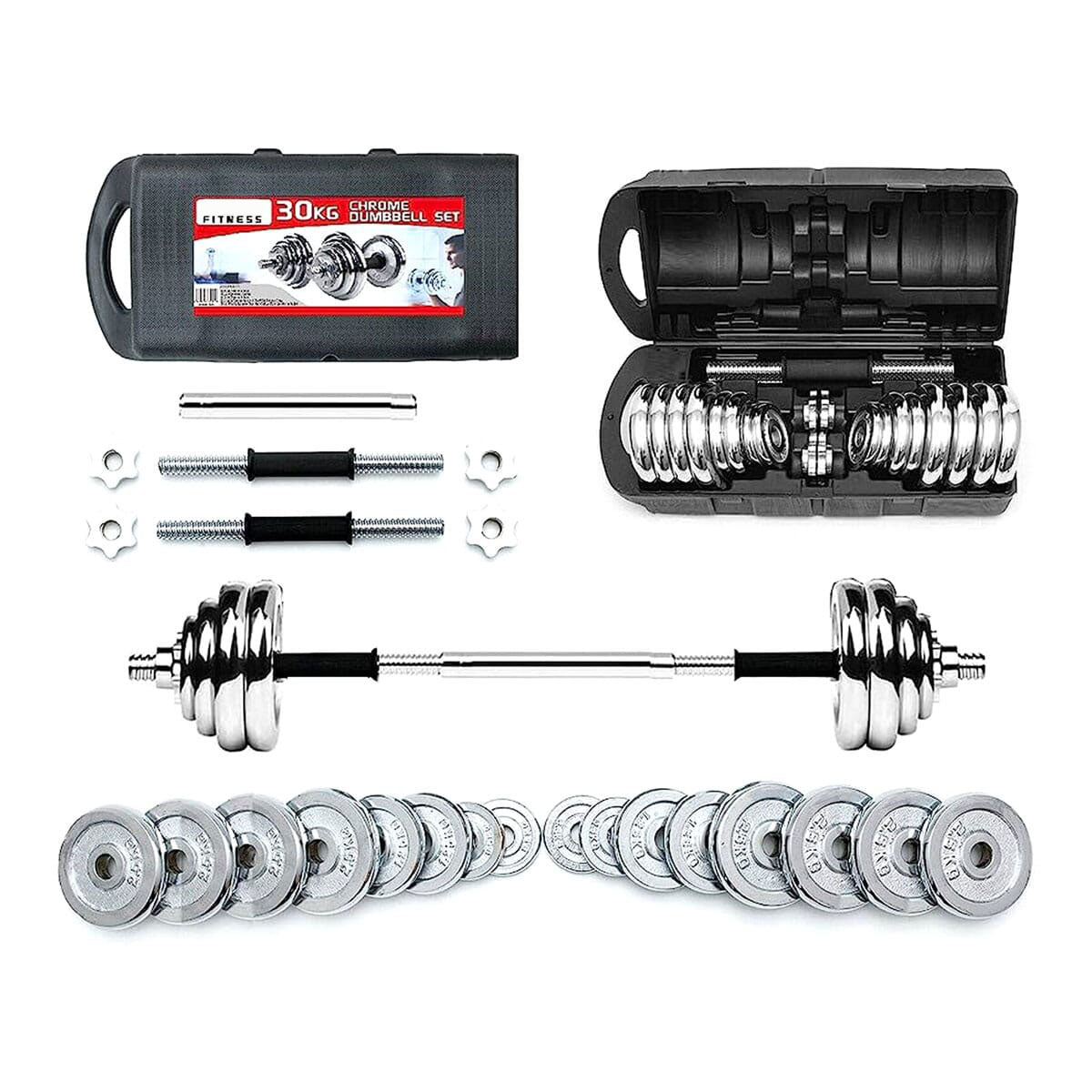 Adjustable dumbbell set 30 kg with bars plates and collars for home strength