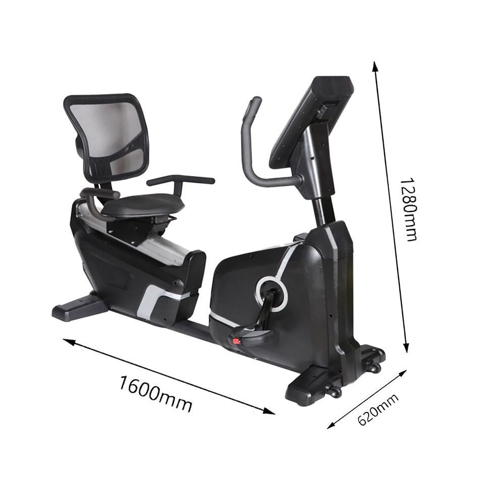 Recumbent bike side view commercial grade for cardio rehab and senior fitness