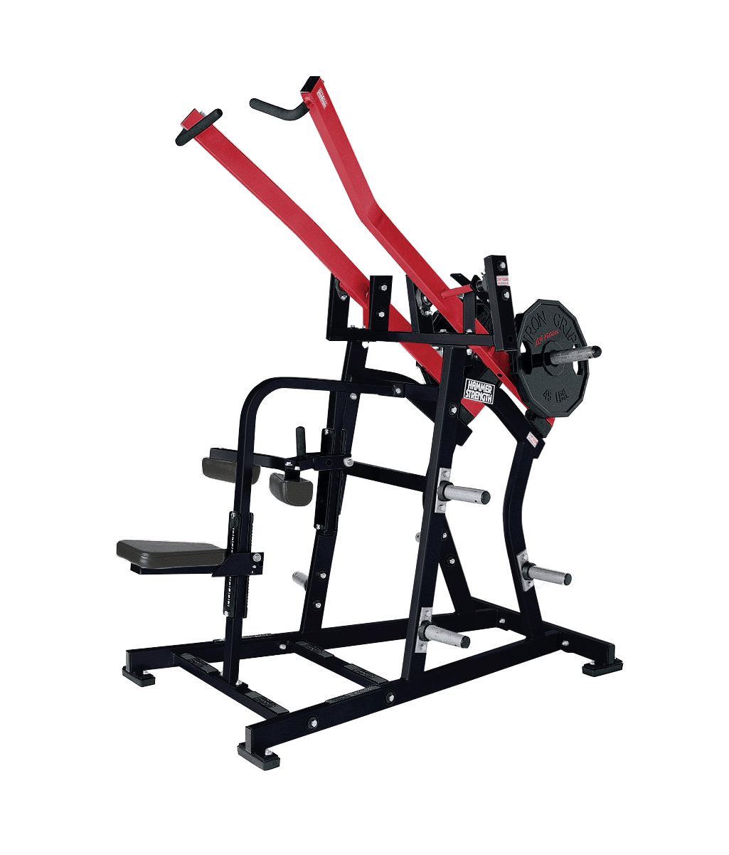 Hammer Strength lat pulldown plate loaded machine for back and shoulder training