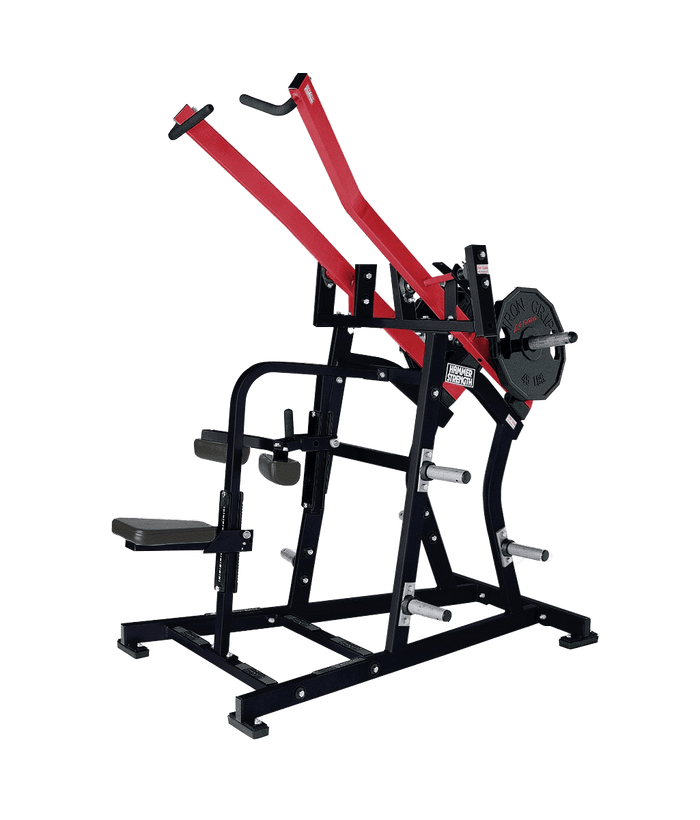 Hammer Strength lat pulldown plate loaded machine for back and shoulder training